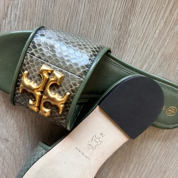 Tory Burch Green Slides with Gold Emblem - Picture 3 of 5